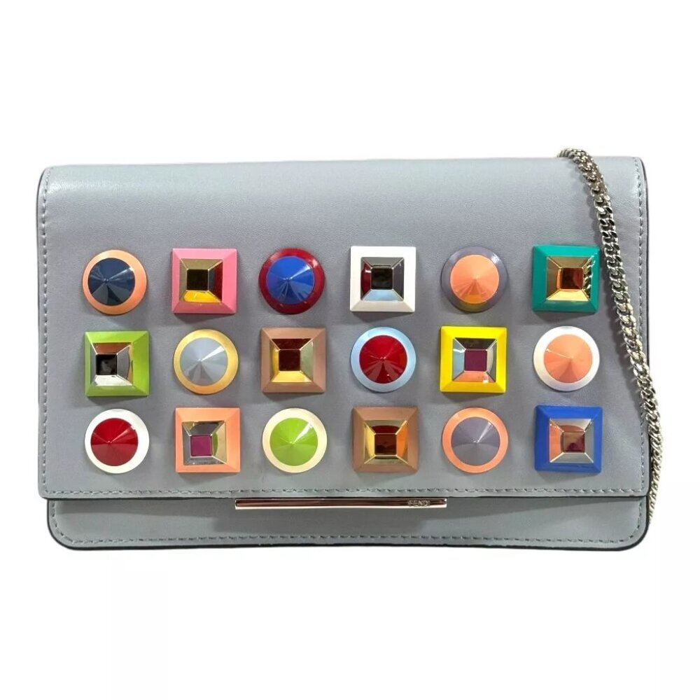 AUTHENTIC FENDI Wallet Chain 8M0346 leather Chain Rainbow Studs used